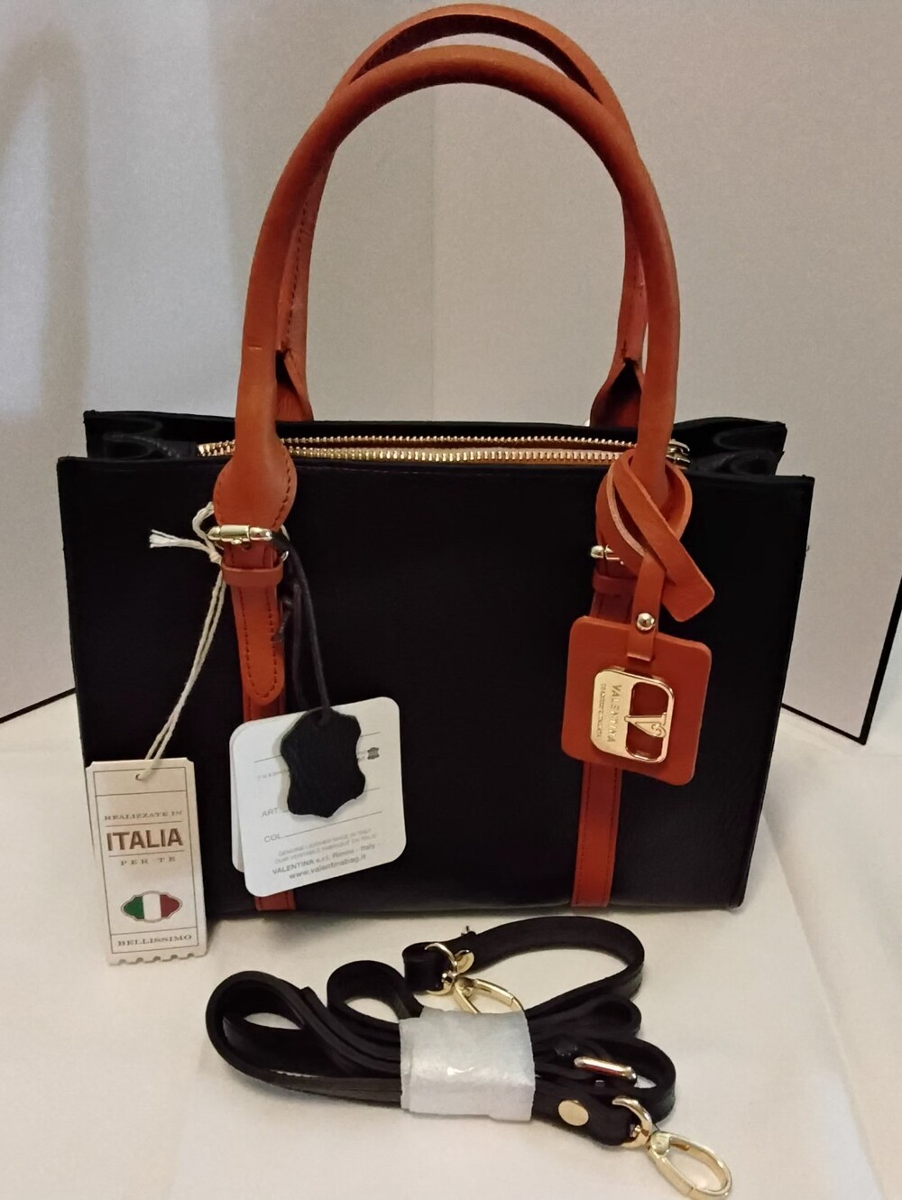 Black Valentina Leather Satchel Handbag - New With Tags